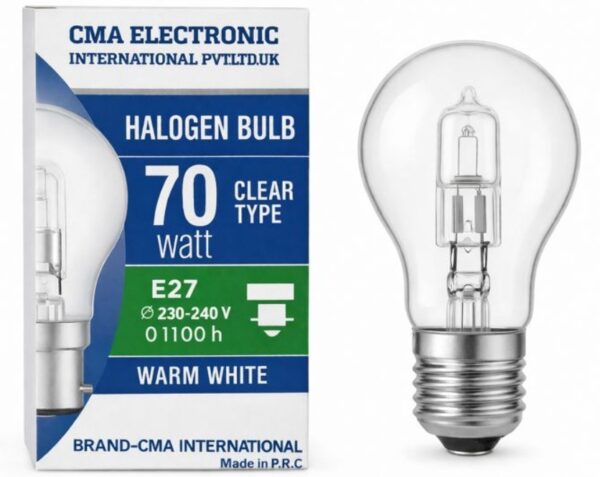 70W Halogen Energy Saver Bulbs - Eco Classic Clear Glass Bayonet E27 Edison Screw - Warm White 2700K Light - Instant Full Brightness - Long Life Replacement for 60 w Traditional Bulb